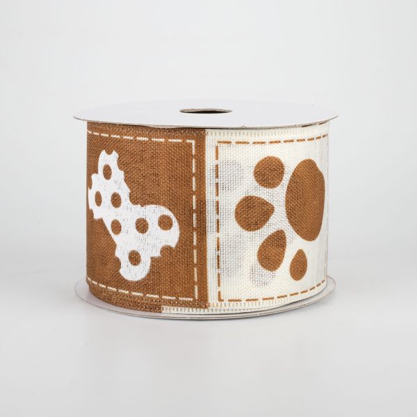 2.5  Doggie Paw Prints Bones Ribbon: Brown & Ivory (10 Yards) Supply