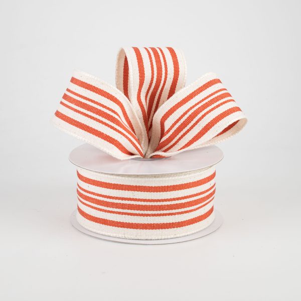 1.5  French Ticking Stripe Ribbon: Ivory & Orange (10 Yards) Cheap