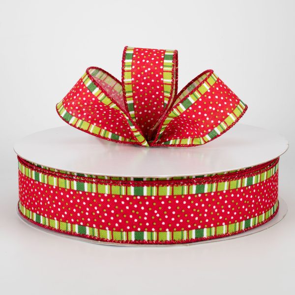 1.5  Whimsical Christmas Stripe & Dot Ribbon (50 Yards) Supply