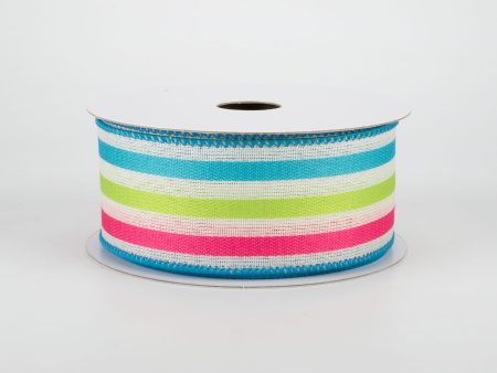 1.5  Woven Stripes Ribbon: Lime, Yellow, Fuchsia, Turquoise (10 Yards) Sale