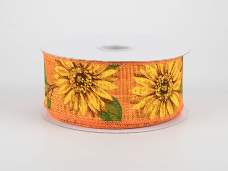 1.5  Linen Sunflower Ribbon: Orange (10 Yards) Online Sale