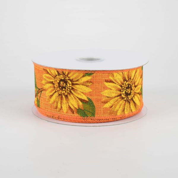 1.5  Linen Sunflower Ribbon: Orange (10 Yards) Online Sale