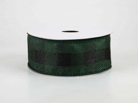 1.5  Linen Check Buffalo Plaid Ribbon: Emerald & Black (10 Yards) Supply