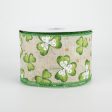 2.5  Watercolor Shamrocks Ribbon: Natural (10 Yards) For Cheap