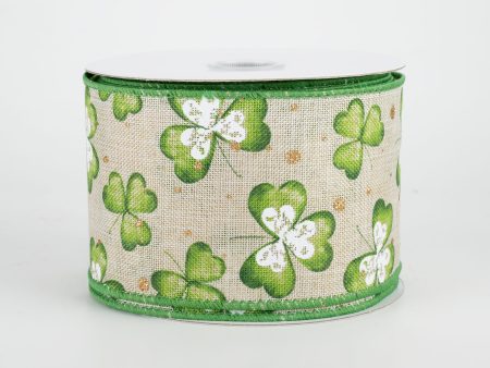 2.5  Watercolor Shamrocks Ribbon: Natural (10 Yards) For Cheap