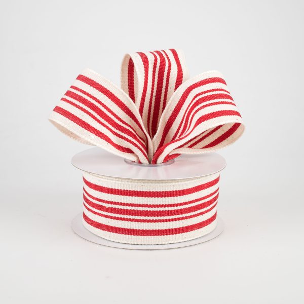 1.5  French Ticking Stripe Ribbon: Ivory & Red (10 Yards) Online now