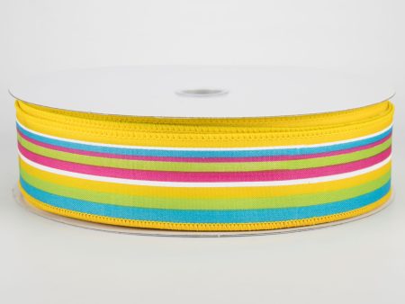 1.5  Walla Stripes Ribbon: Yellow, Fuchsia, Lime, Turquoise (50 Yards) For Cheap