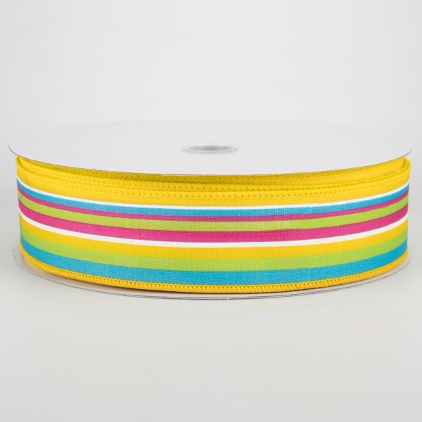 1.5  Walla Stripes Ribbon: Yellow, Fuchsia, Lime, Turquoise (50 Yards) For Cheap