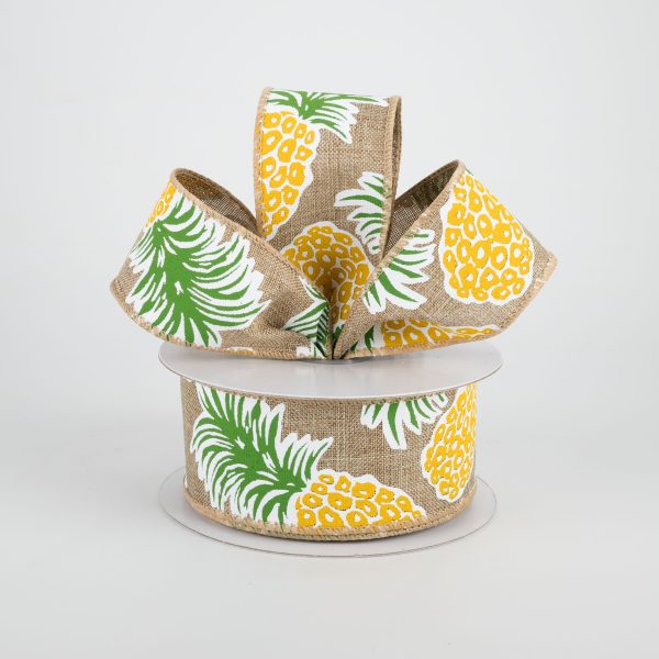 1.5  Tropical Pineapples Ribbon: Natural (10 Yards) Online now