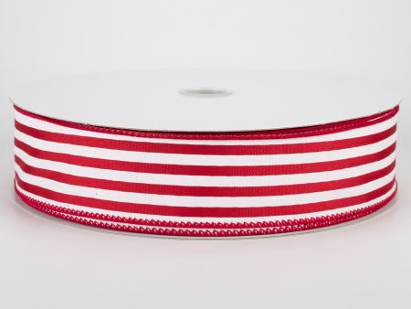 1.5  Cabana Stripes Ribbon: White on Red Satin (50 Yards) Online Hot Sale