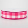 1.5  Woven Buffalo Plaid Ribbon: Fuchsia & White (50 Yards) For Sale