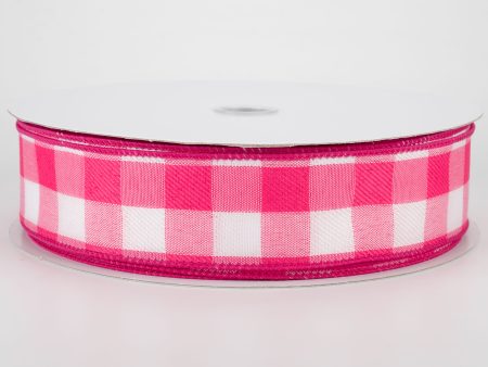 1.5  Woven Buffalo Plaid Ribbon: Fuchsia & White (50 Yards) For Sale