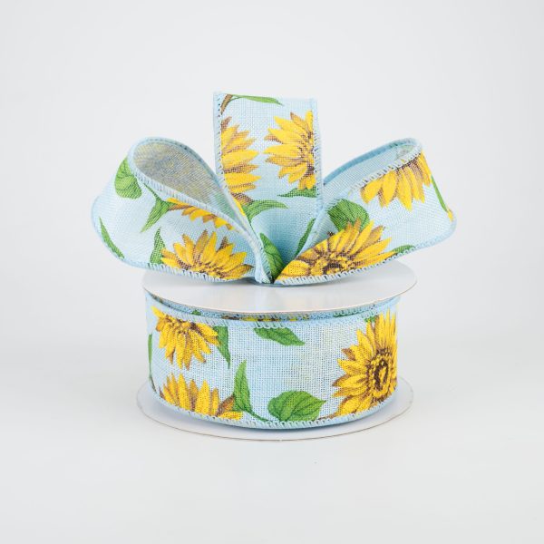 1.5  Linen Sunflower Ribbon: Light Blue (10 Yards) Online now