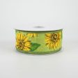 1.5  Linen Sunflower Ribbon: Lime (10 Yards) on Sale