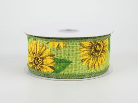 1.5  Linen Sunflower Ribbon: Lime (10 Yards) on Sale