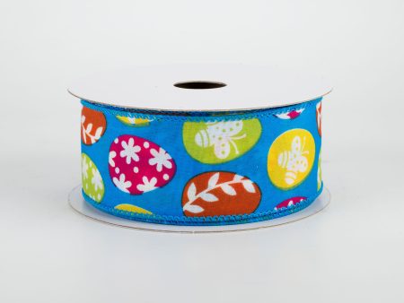 1.5  Flower Easter Eggs Ribbon: Turquoise (10 Yards) For Sale