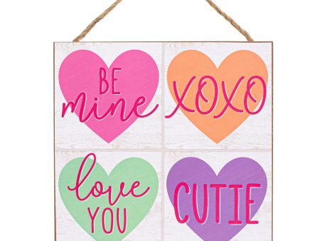 10  Square Wooden Sign: Candy Hearts Tiles For Cheap