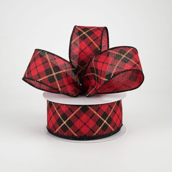 1.5  Nutcracker Argyle Plaid: Red, Black & Gold (10 Yards) Hot on Sale