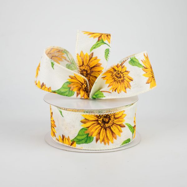 1.5  Linen Sunflower Ribbon: Ivory (10 Yards) Online now