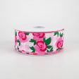 1.5  Pink Roses on Pink & White Gingham Ribbon (10 Yards) Supply