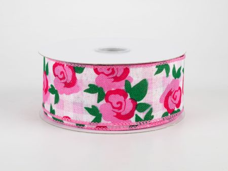 1.5  Pink Roses on Pink & White Gingham Ribbon (10 Yards) Supply