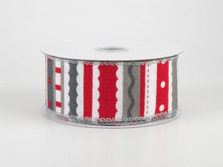 1.5  Whimsy Stripe Ribbon: Grey, Red & White (10 Yards) Online now