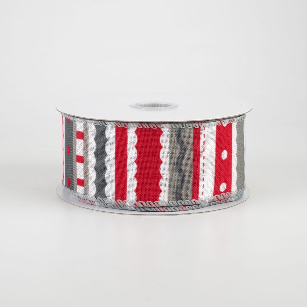 1.5  Whimsy Stripe Ribbon: Grey, Red & White (10 Yards) Online now