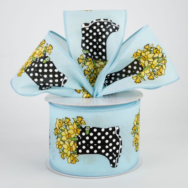 2.5  Rain Boots Daffodil Ribbon: Light Blue (10 Yards) Online