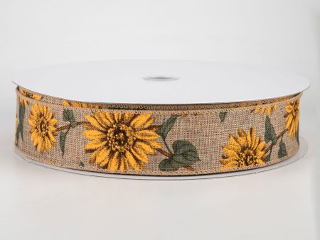 1.5  Linen Sunflower Ribbon: Natural (50 Yards) Online Sale