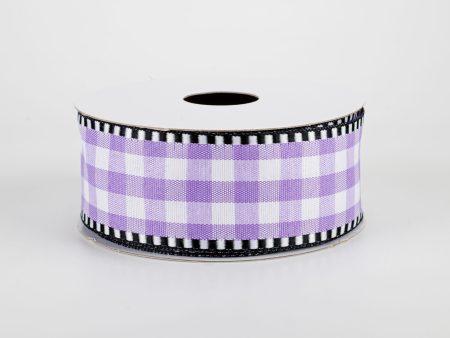 1.5  Dashed Edge Check Plaid Ribbon: Purple & White (10 Yards) Online