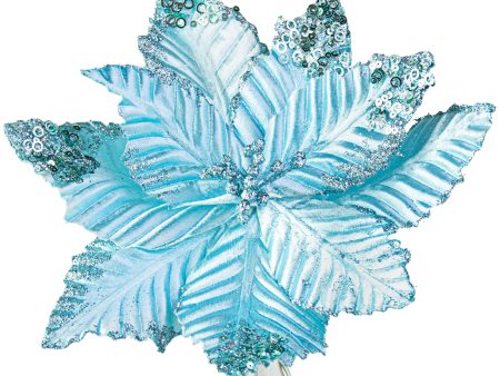 11  Velvet Glitter Poinsettia Stem: Light Blue Cheap