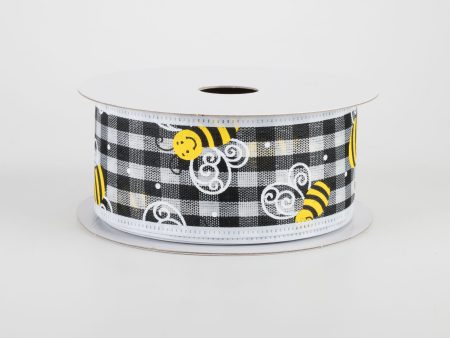 1.5  Gingham Bee Ribbon With White Edge (10 Yards) For Discount