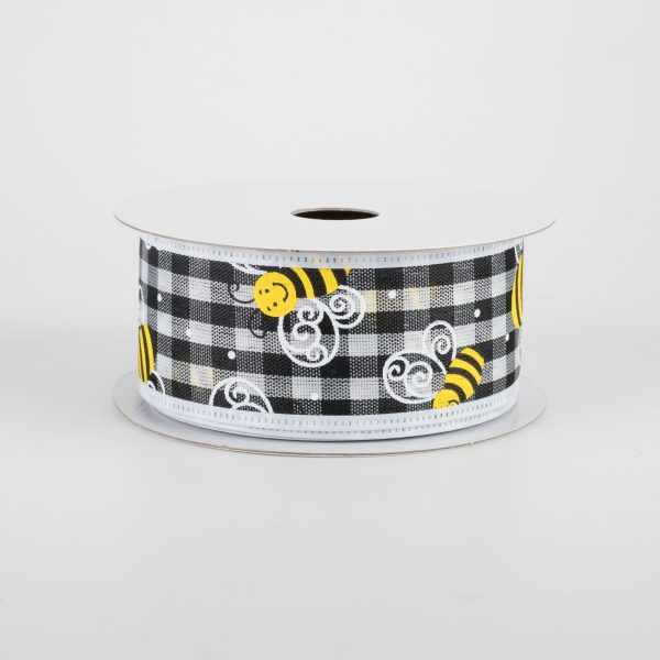 1.5  Gingham Bee Ribbon With White Edge (10 Yards) For Discount