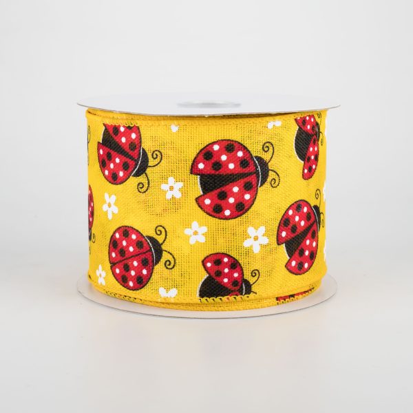 2.5  Ladybugs Daisies Ribbon: Daffodil (10 Yards) For Sale