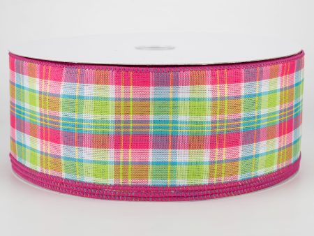 2.5  Bertie Plaid Ribbon: Fuchsia, Turquoise, Yellow, White (50 Yards) Fashion