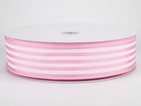 1.5  Cabana Stripes Ribbon: White on Pink Satin (50 Yards) Supply