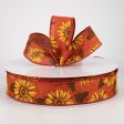 1.5  Linen Sunflower Ribbon: Rust (50 Yards) Online