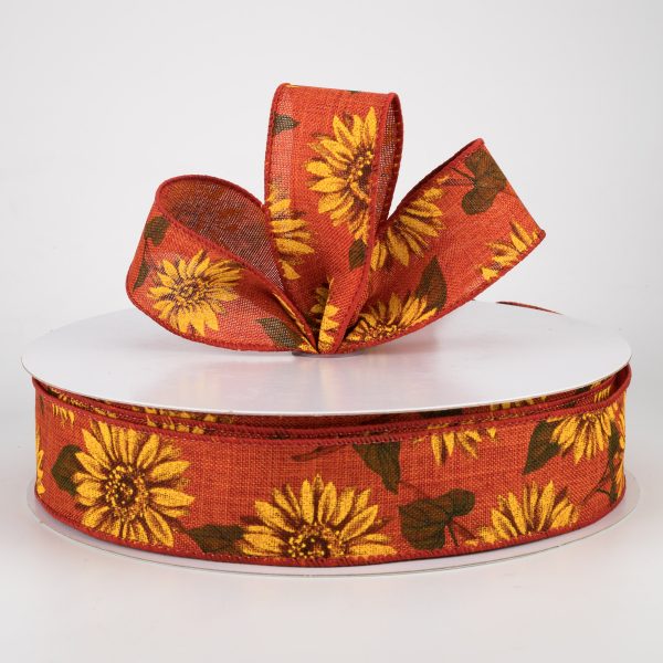 1.5  Linen Sunflower Ribbon: Rust (50 Yards) Online