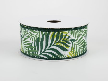 1.5  Tropical Jungle Ferns Ribbon: White (10 Yards) Online Sale