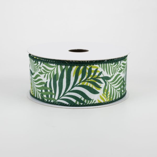 1.5  Tropical Jungle Ferns Ribbon: White (10 Yards) Online Sale