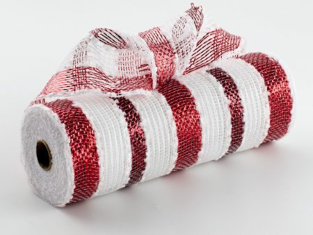 10  Striped Snowball Deco Mesh: Red & White For Sale