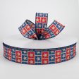 1.5  Star Squares Ribbon: Dark Natural, Red, Blue (50 Yards) Online Hot Sale