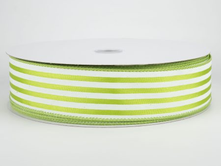 1.5  Cabana Stripes Ribbon: White on Kiwi Green (50 Yards) For Discount