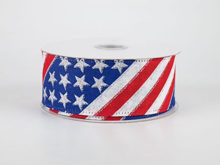 1.5  RWB Diagonal Flag Stripes Ribbon (10 Yards) Online Hot Sale