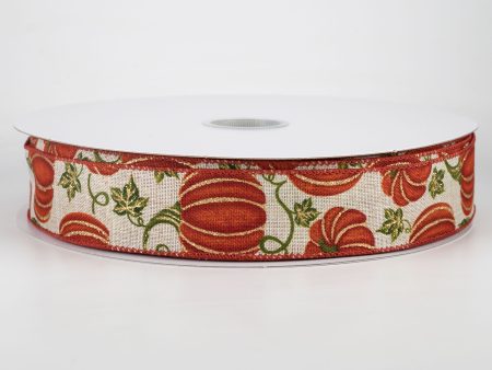 1.5  Linen Glittered Pumpkin Ribbon: Natural (50 Yards) Discount