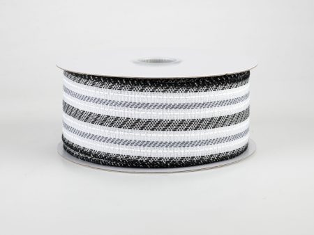 1.5  Modern Stripe Ticking Ribbon: White, Black, Grey (10 Yards) Sale