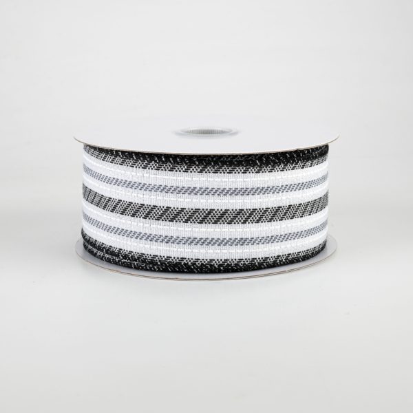 1.5  Modern Stripe Ticking Ribbon: White, Black, Grey (10 Yards) Sale