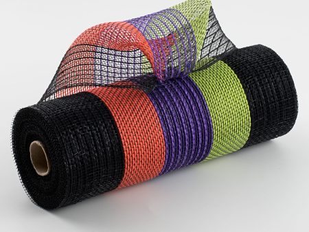 10  Poly Jute Deco Mesh: Black, Orange, Purple, Lime Wide Stripe For Cheap