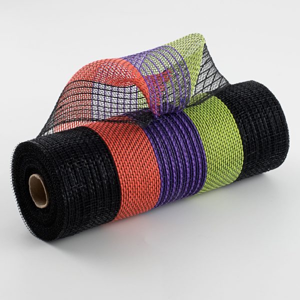 10  Poly Jute Deco Mesh: Black, Orange, Purple, Lime Wide Stripe For Cheap