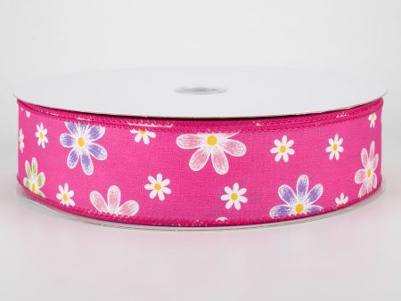 1.5  Brushed Spring Daisies Ribbon: Fuchsia (50 Yards) Sale